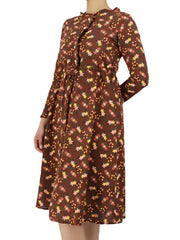 Long Sleeve Halfway Button Up Floral Midi Dress XD21