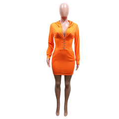 Long sleeve hooded casual dress - XD21