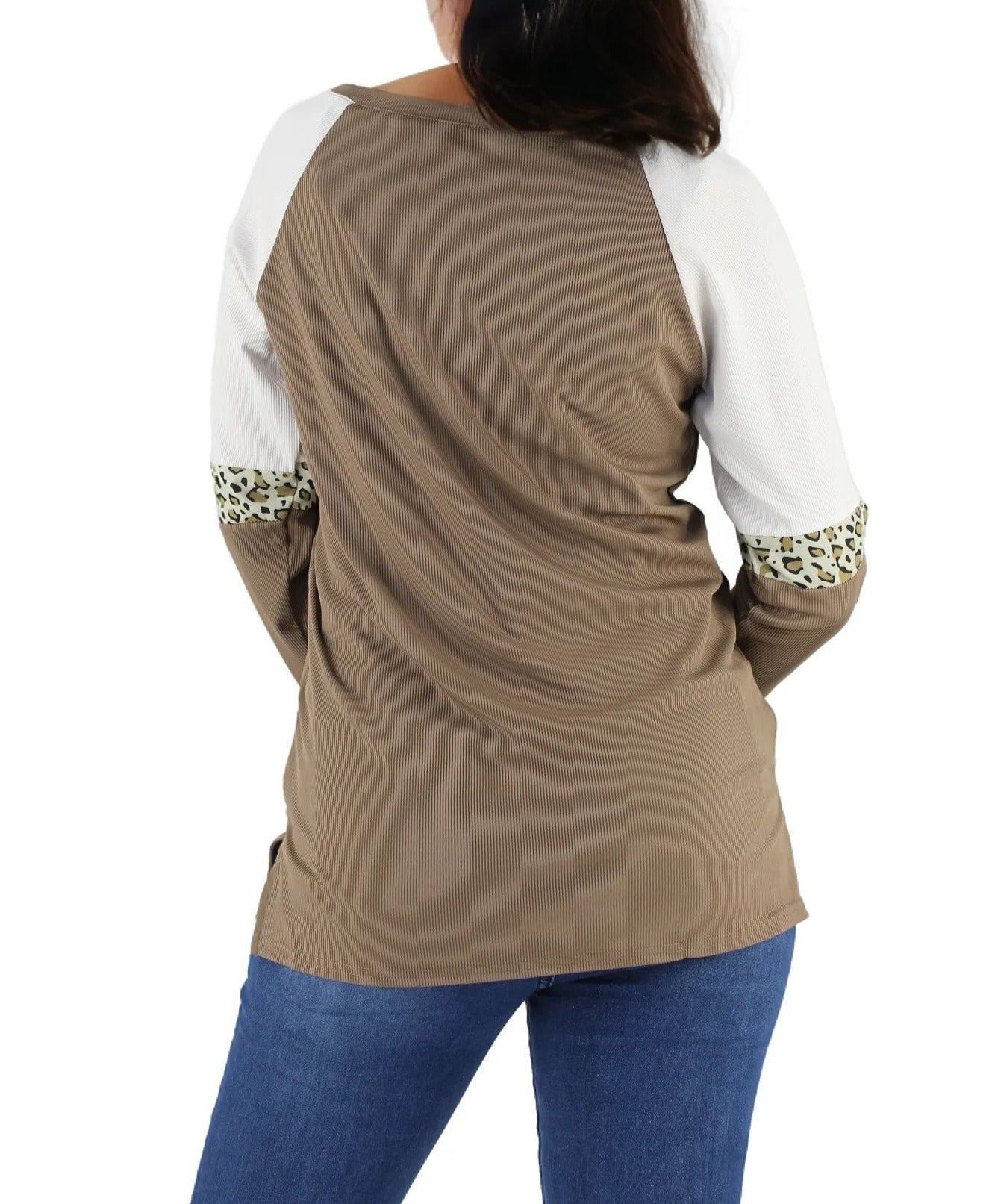 Long Sleeve Leopard Print Stripes Sweater XD21