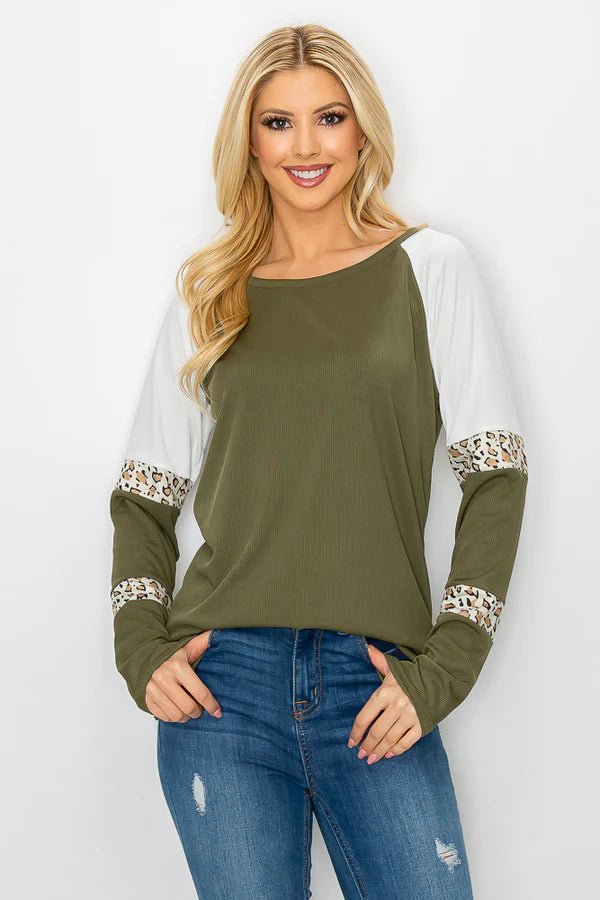 Long Sleeve Leopard Print Stripes Sweater XD21