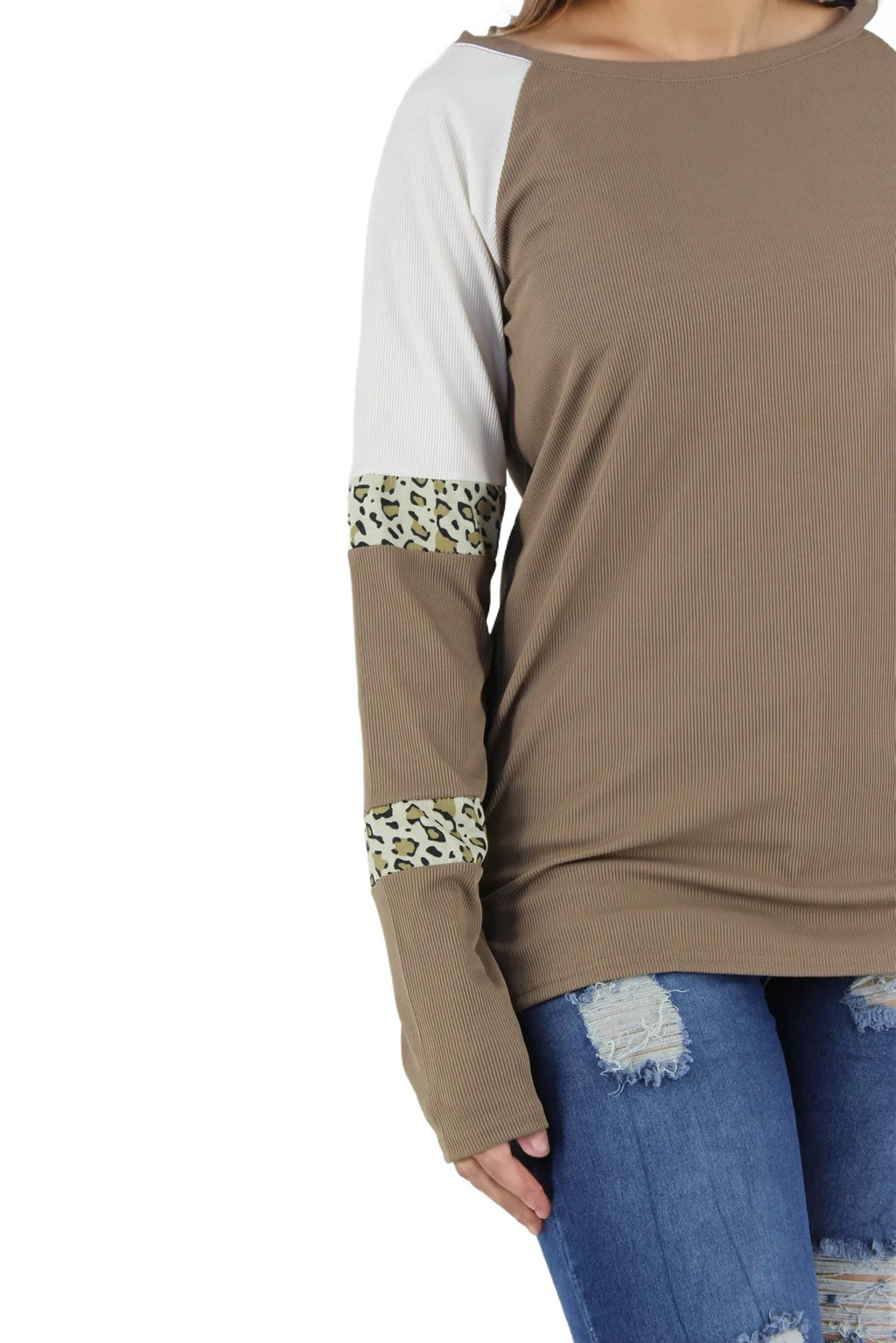 Long Sleeve Leopard Print Stripes Sweater XD21