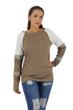 Long Sleeve Leopard Print Stripes Sweater XD21