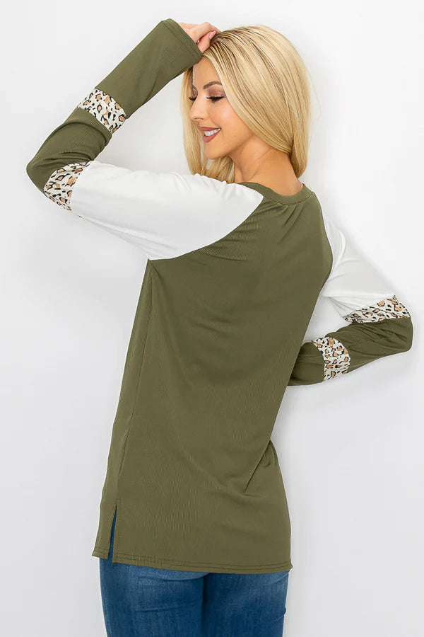 Long Sleeve Leopard Print Stripes Sweater XD21