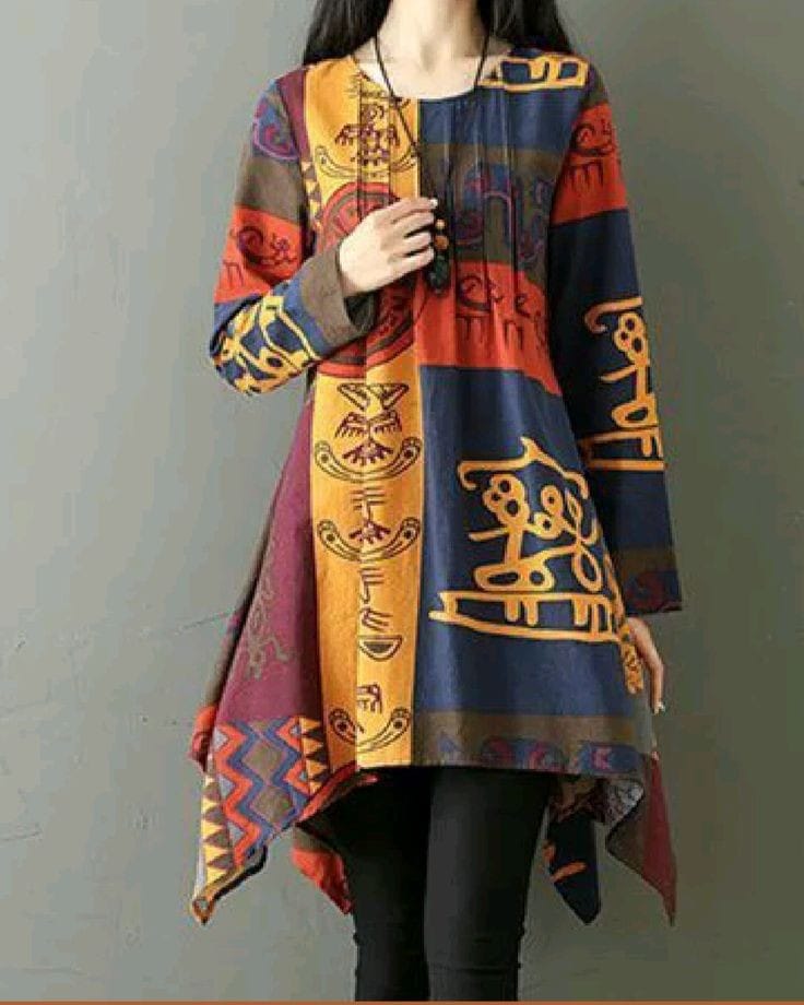 Long Sleeve Patterned Back Button Up Long Shirt Blouse XD21