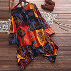 Long Sleeve Patterned Back Button Up Long Shirt Blouse XD21