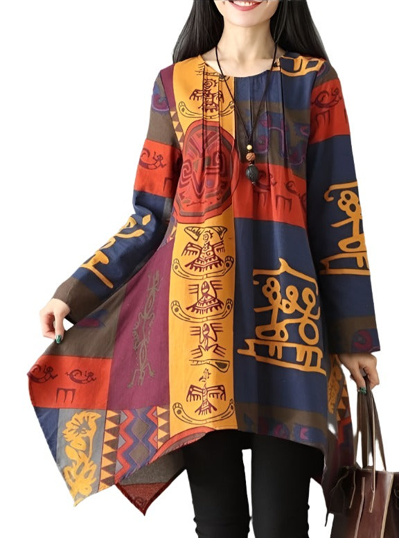 Long Sleeve Patterned Back Button Up Long Shirt Blouse XD21