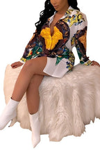 Long Sleeve Patterned High-Low Mini Shirt Dress XD21