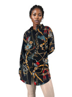 Long Sleeve Patterned High-Low Mini Shirt Dress XD21