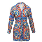 Long Sleeve Patterned Mini Shirt Dress with Matching Material Belt XD21