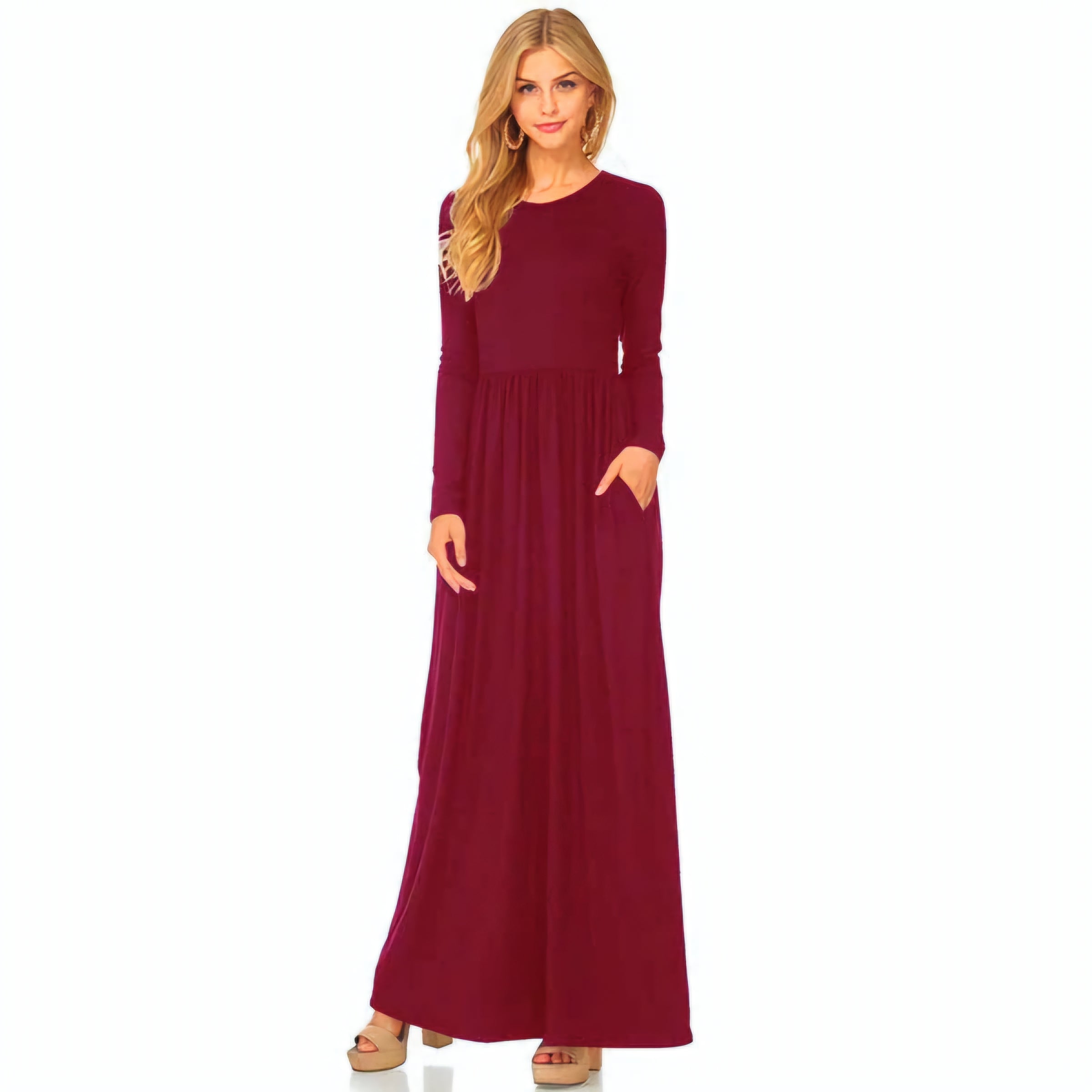 Long Sleeve Pocket Floor Length Summer Dress