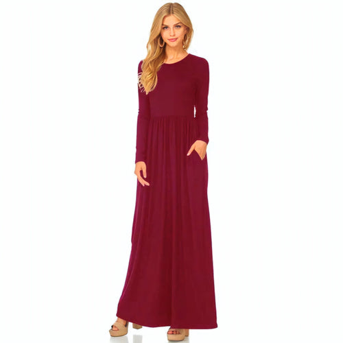 Long Sleeve Pocket Floor Length Summer Dress