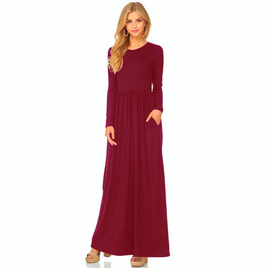 Long Sleeve Pocket Floor Length Summer Dress
