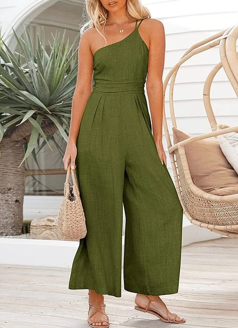 Loose Spaghetti Strap Jumpsuit Romper One Shoulder XD21