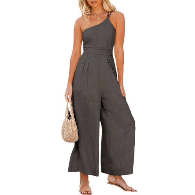 Loose Spaghetti Strap Jumpsuit Romper One Shoulder XD21