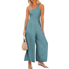 Loose Spaghetti Strap Jumpsuit Romper One Shoulder XD21