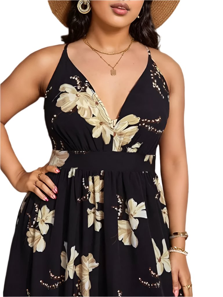 Low V Neck Spaghetti Strap Maxi Floral Dress XD21