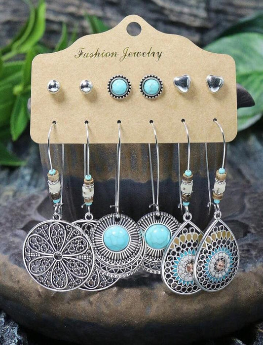 Mandala Boho Dangle Earrings & Studs 6pc Set XD21