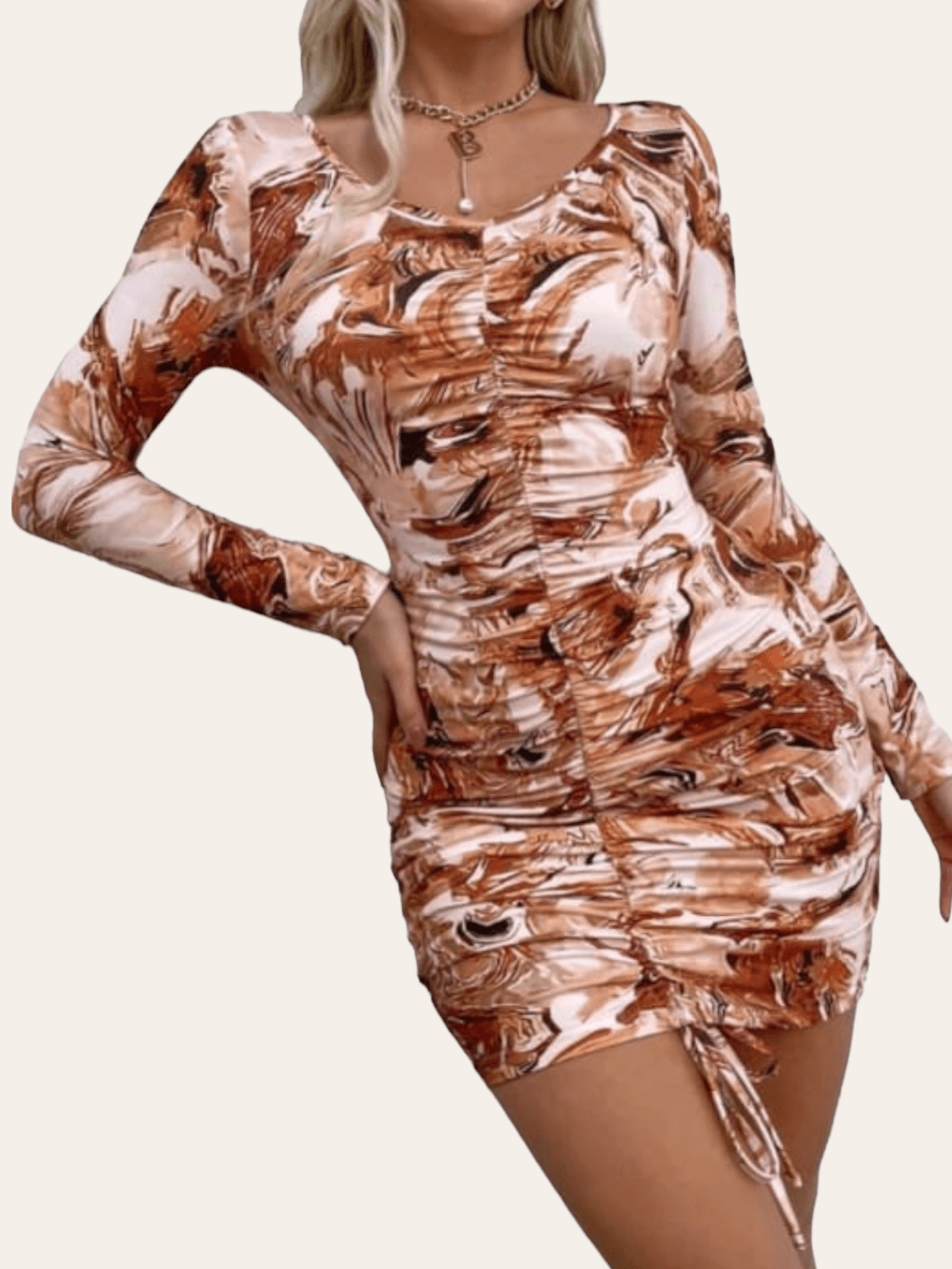 Marble Ruched Tie Dye Mini Bodycon Dress Xs