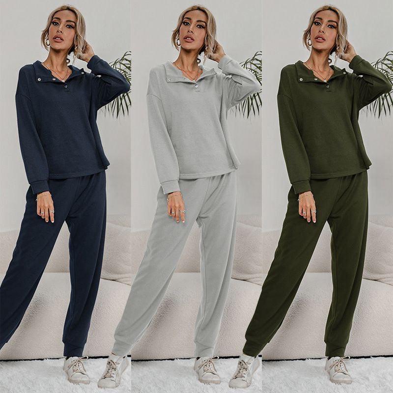 thumbnail interactive-video image 1 of Women's Frill Peplum Knit Two Piece Lounge Set - Casual Tracksuit With Leggings 1 of 4