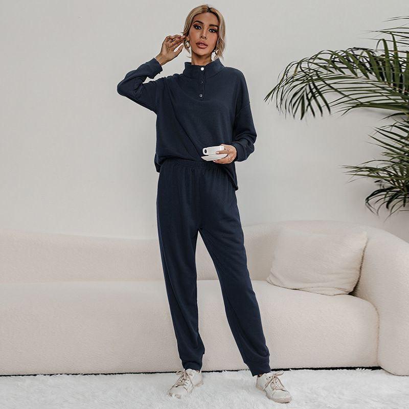 thumbnail image 2 of Women's Frill Peplum Knit Two Piece Lounge Set - Casual Tracksuit With Leggings 2 of 4