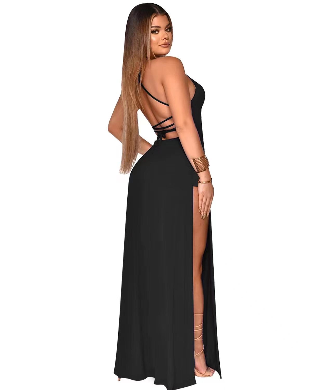 Maxi dress with shorts attached tie back XD21