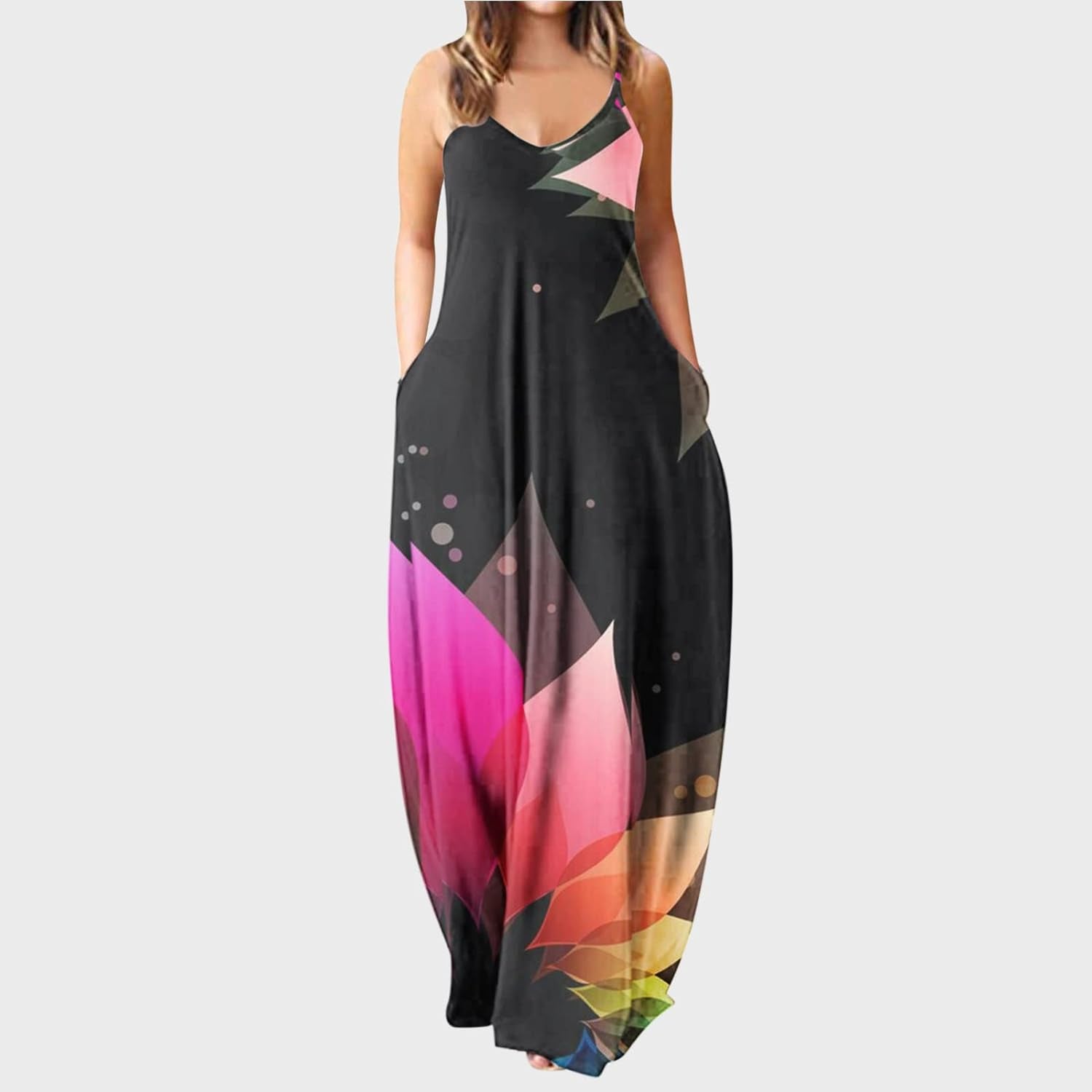 Maxi summer sleeveless dress with pockets XD21
