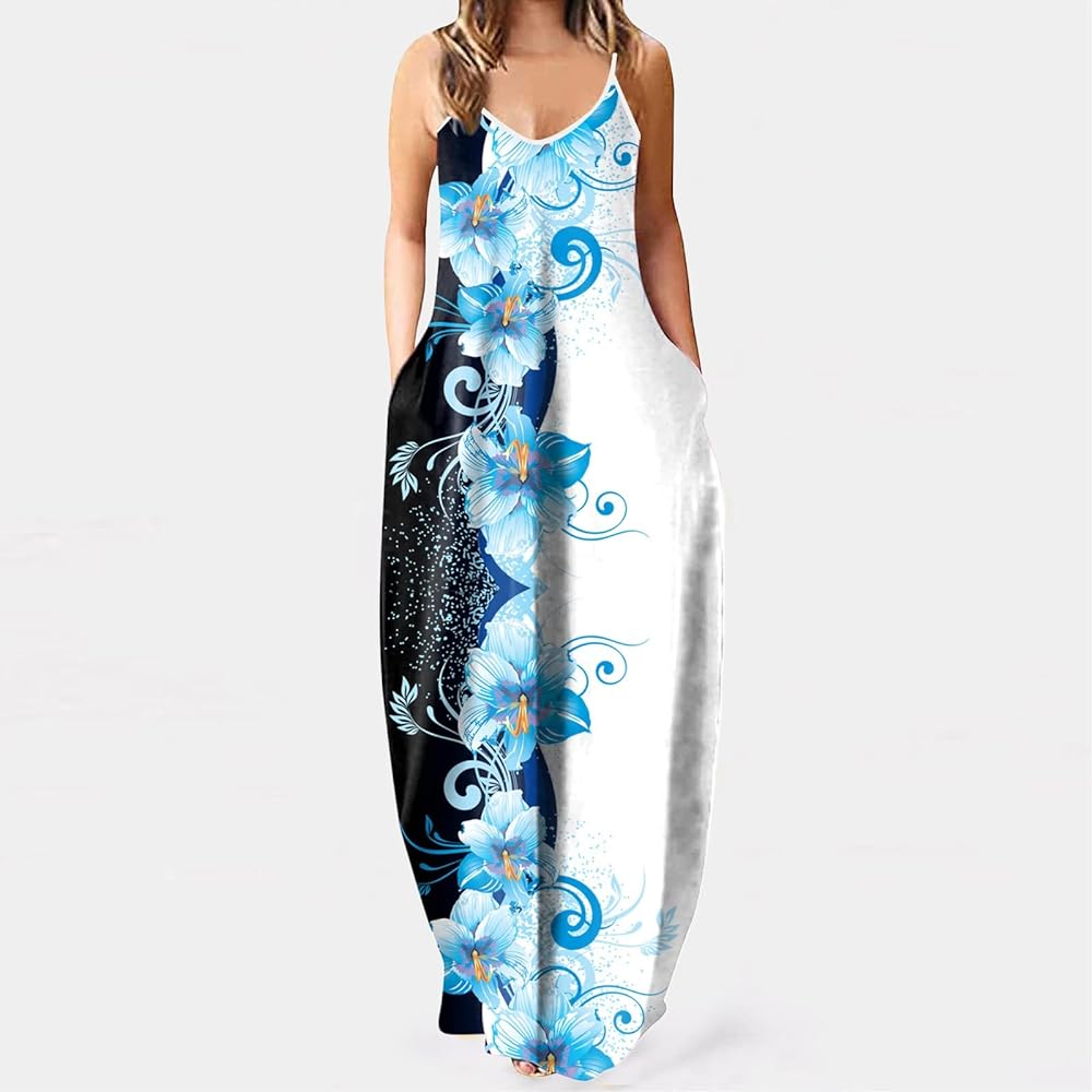 Maxi summer sleeveless dress with pockets XD21
