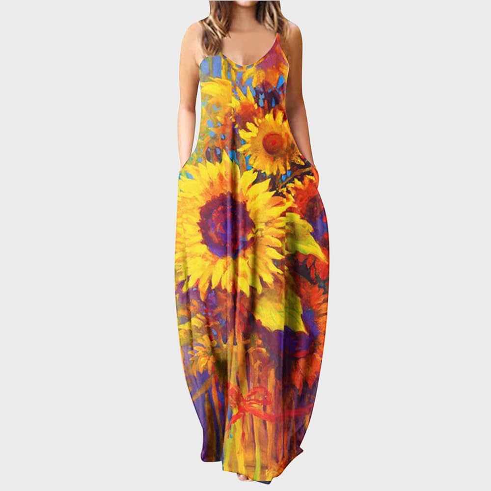 Maxi summer sleeveless dress with pockets XD21