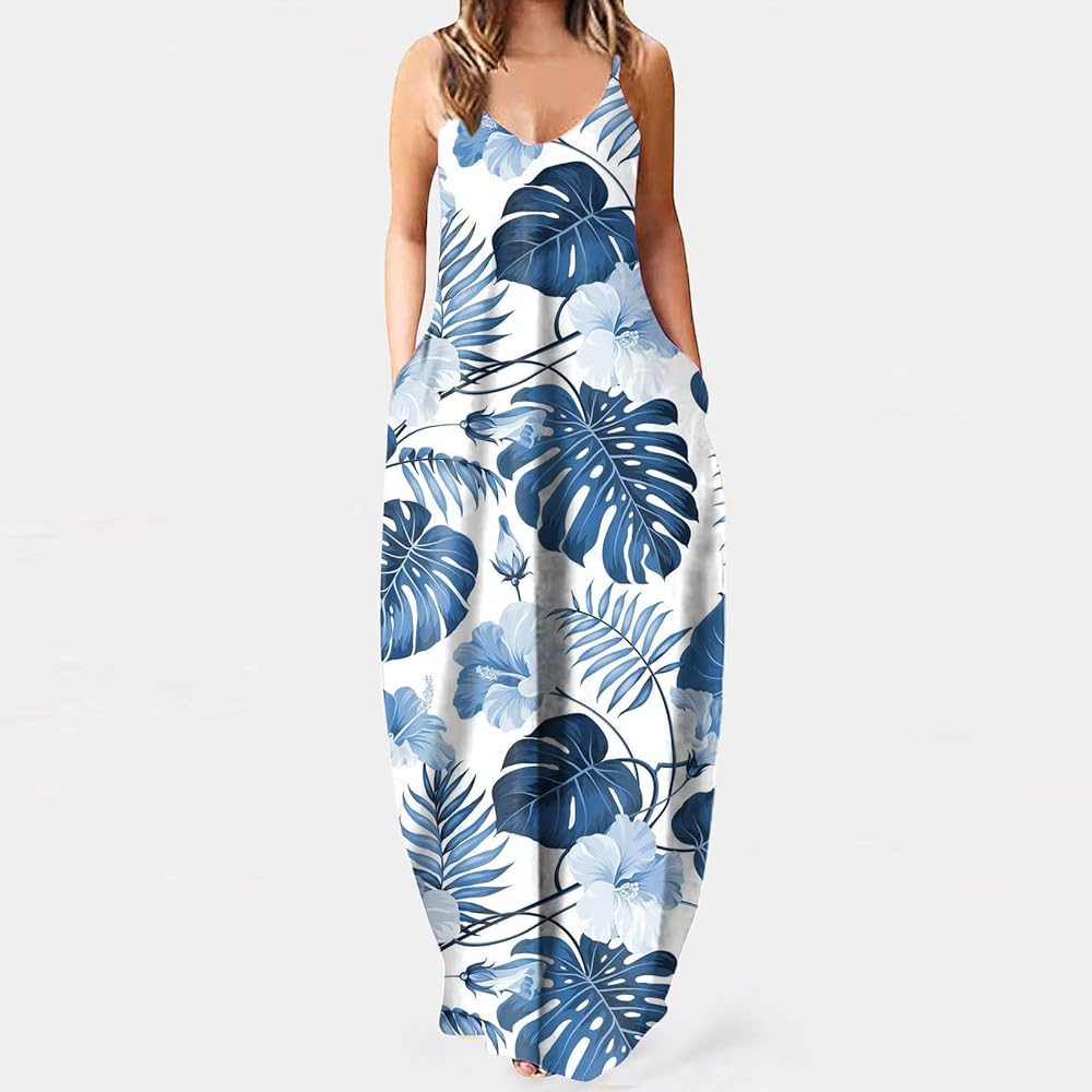 Maxi summer sleeveless dress with pockets XD21