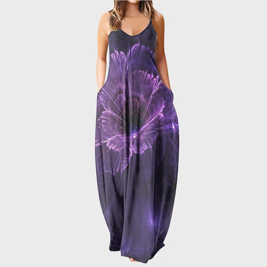Maxi summer sleeveless dress with pockets XD21