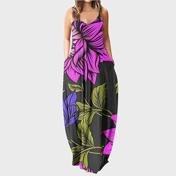 Maxi summer sleeveless dress with pockets XD21