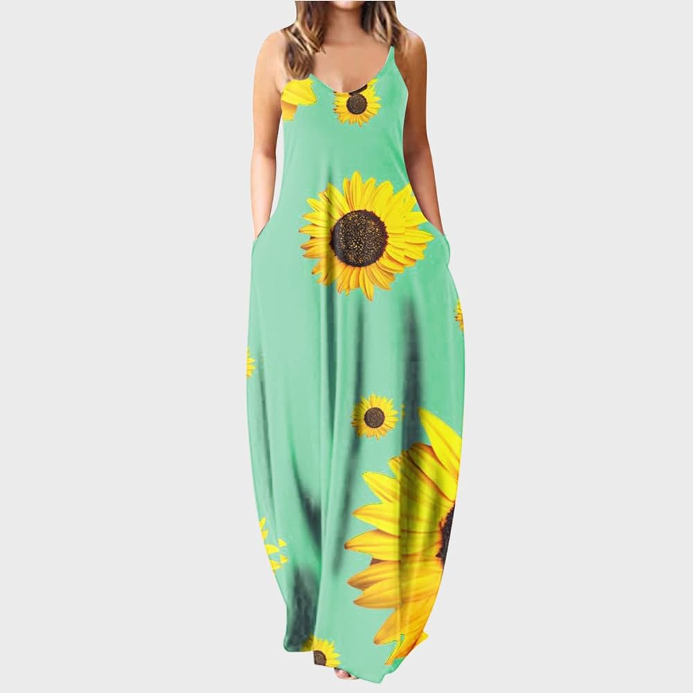 Maxi summer sleeveless dress with pockets XD21