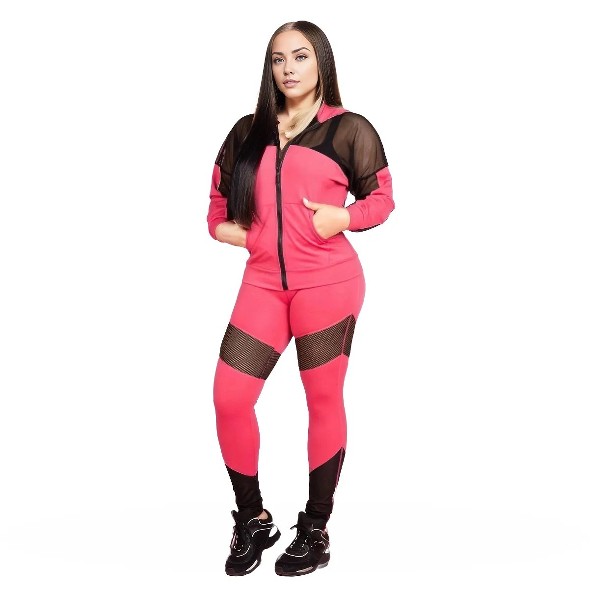 Mesh Patchwork Two Piece Gym Set XD21