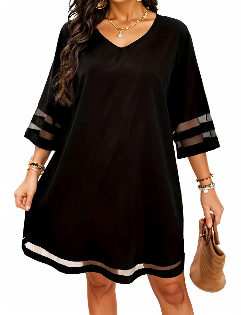 Mesh Solid Colour Stripe Mini Dress XD21