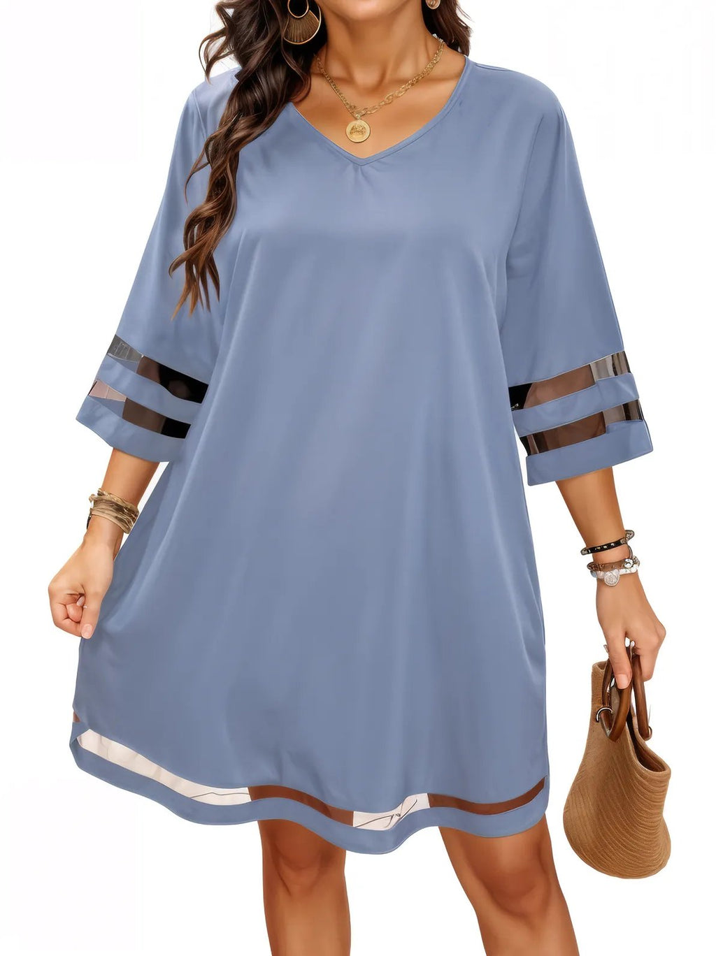 Mesh Solid Colour Stripe Mini Dress XD21