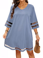 Mesh Solid Colour Stripe Mini Dress XD21