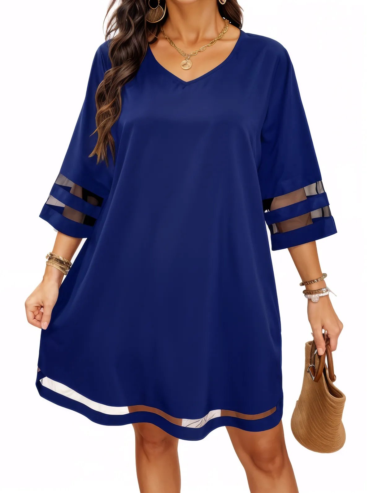 Mesh Solid Colour Stripe Mini Dress XD21