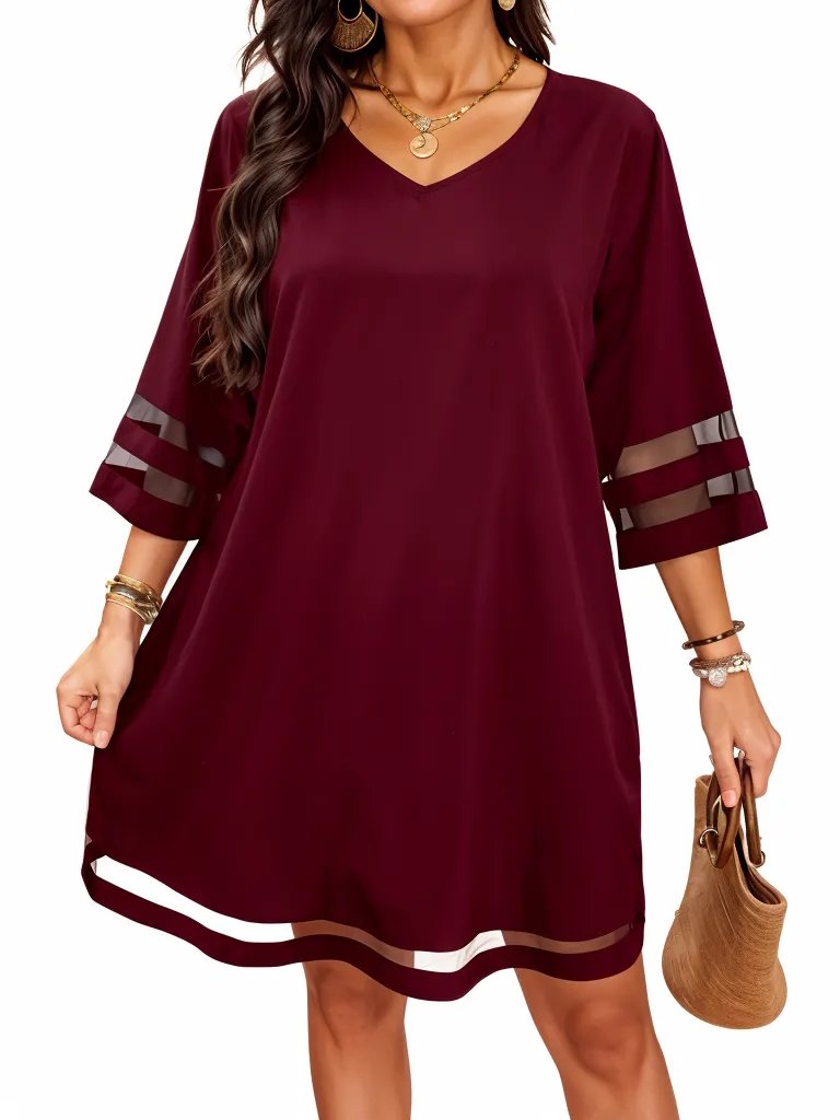 Mesh Solid Colour Stripe Mini Dress XD21