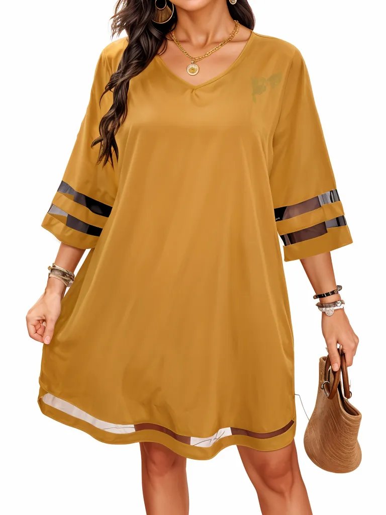 Mesh Solid Colour Stripe Mini Dress XD21