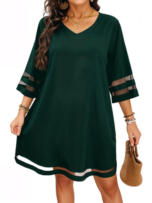 Mesh Solid Colour Stripe Mini Dress XD21