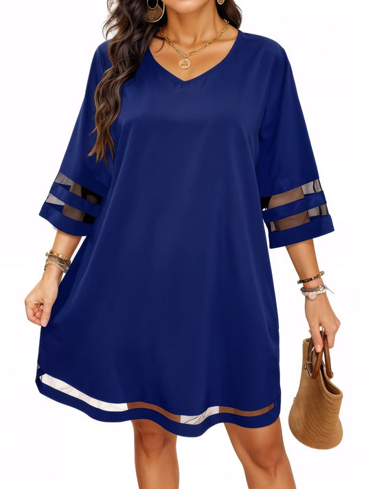 Mesh Solid Colour Stripe Mini Dress XD21