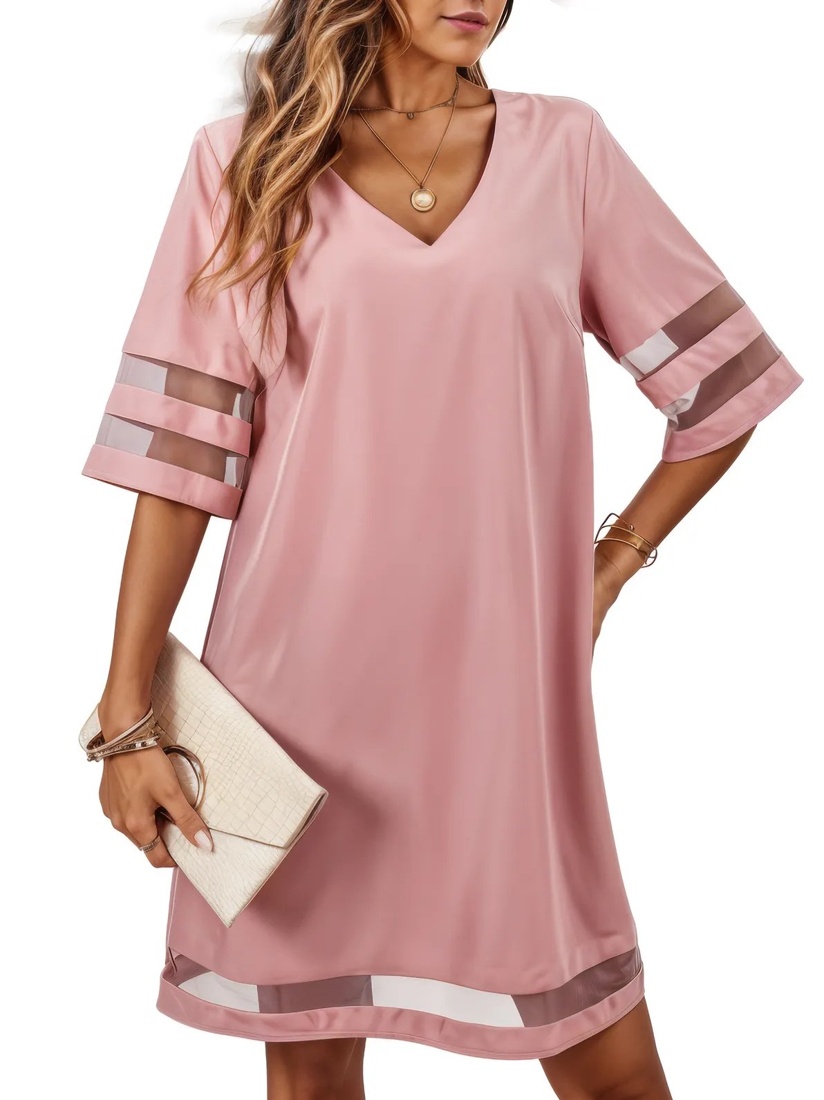 Mesh Solid Colour Stripe Mini Dress XD21