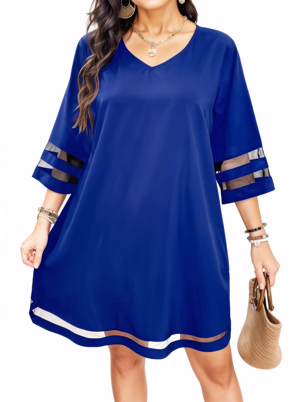 Mesh Solid Colour Stripe Mini Dress XD21