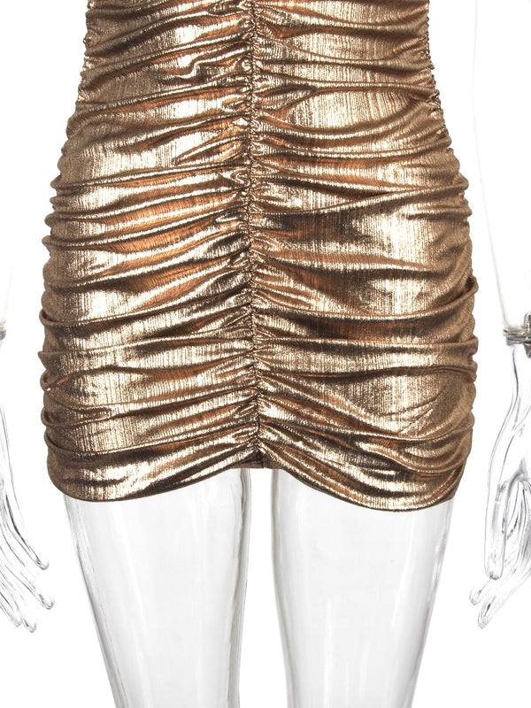 Ruched Metalic Mini Bodycon Dress