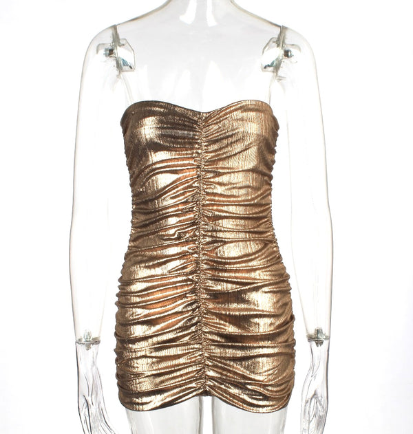 Ruched Metalic Mini Bodycon Dress