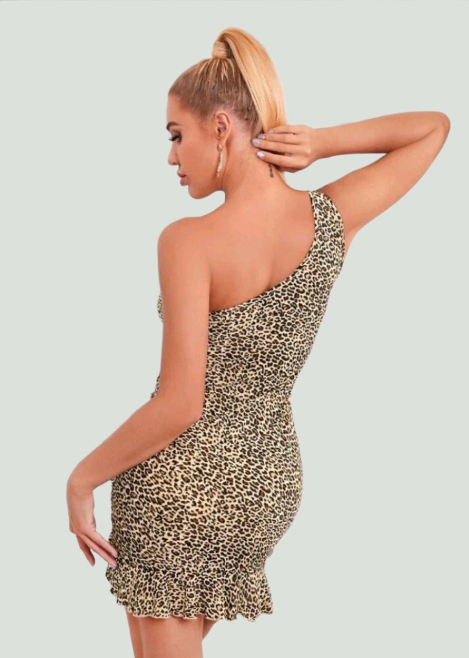 One shoulder leopard dress - XD21