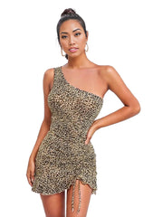 One shoulder leopard dress - XD21