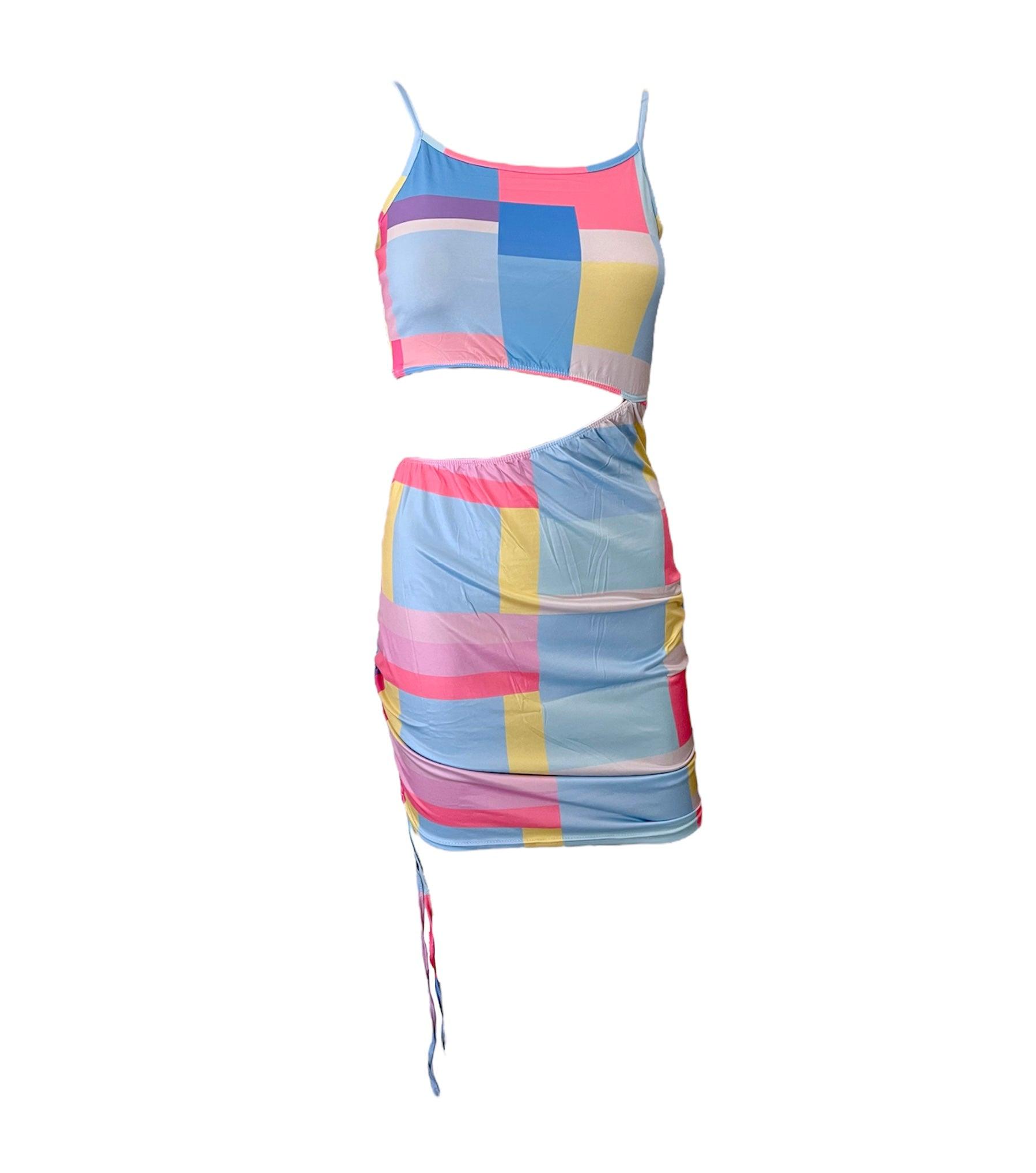 Mini spaghetti strap colour block dress - XD21