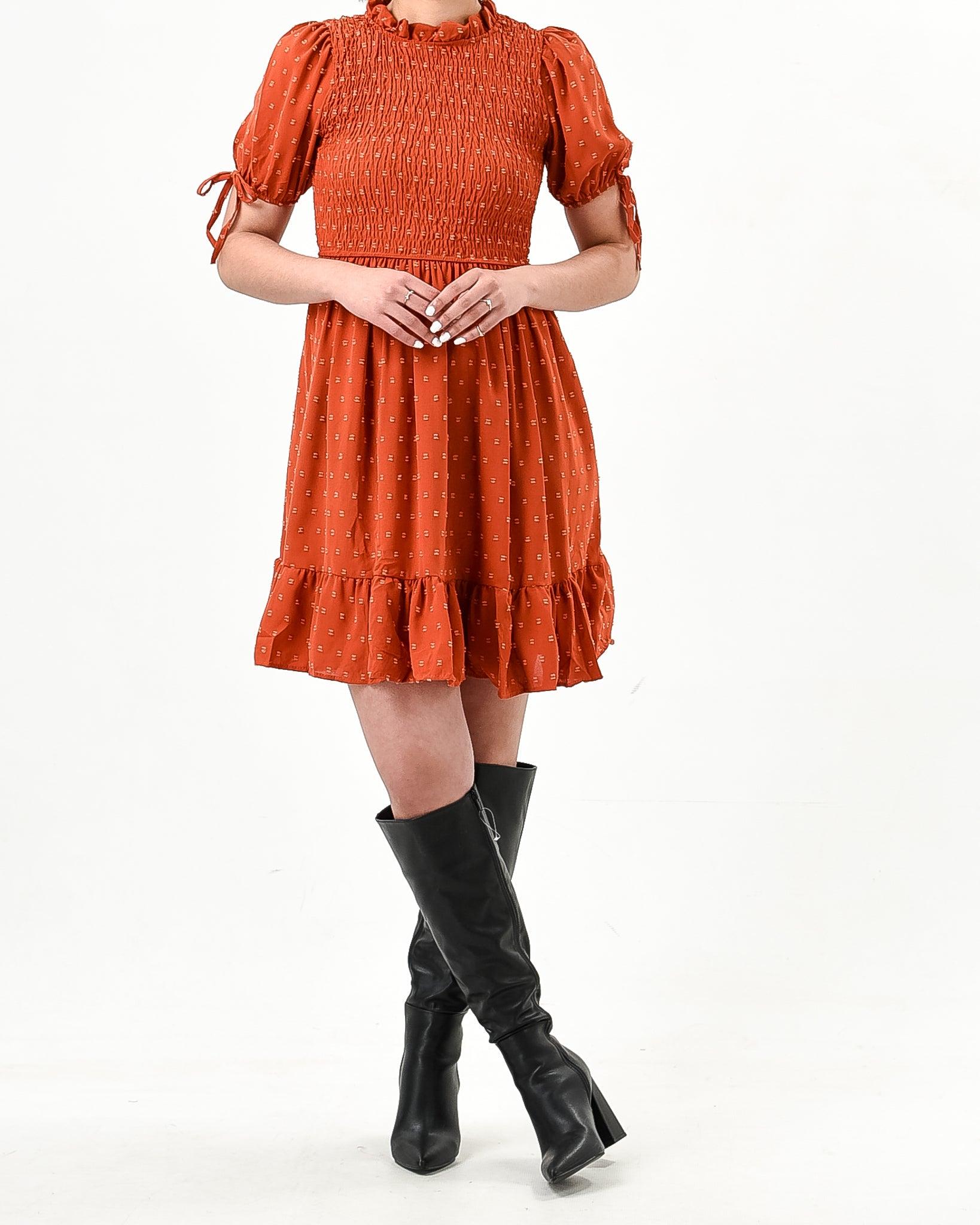 Mini puff sleeve drawstring dress - XD21