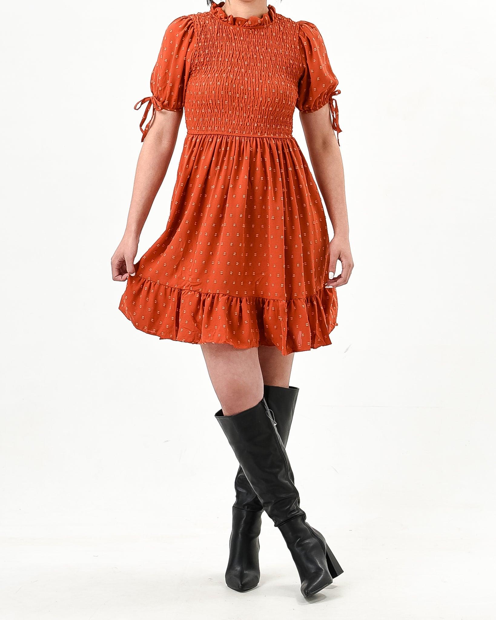 Mini puff sleeve drawstring dress - XD21